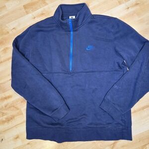 Nike Navy Blue Quarter‎ Zip Sweatshirt Cotton Men's Size XL Athletic Blue Logo
